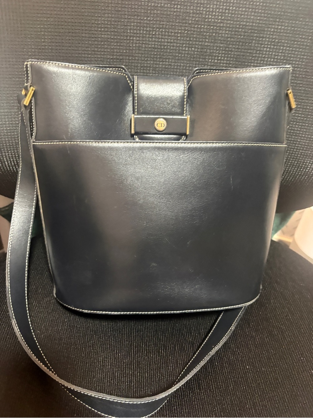 Vintage Dior Black Leather Bucket Bag Hold Hardware Made in France